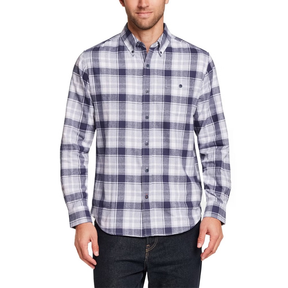 Weatherproof Vintage Mens Flannel Shirt Blue Plaid Button Down Medium NEW